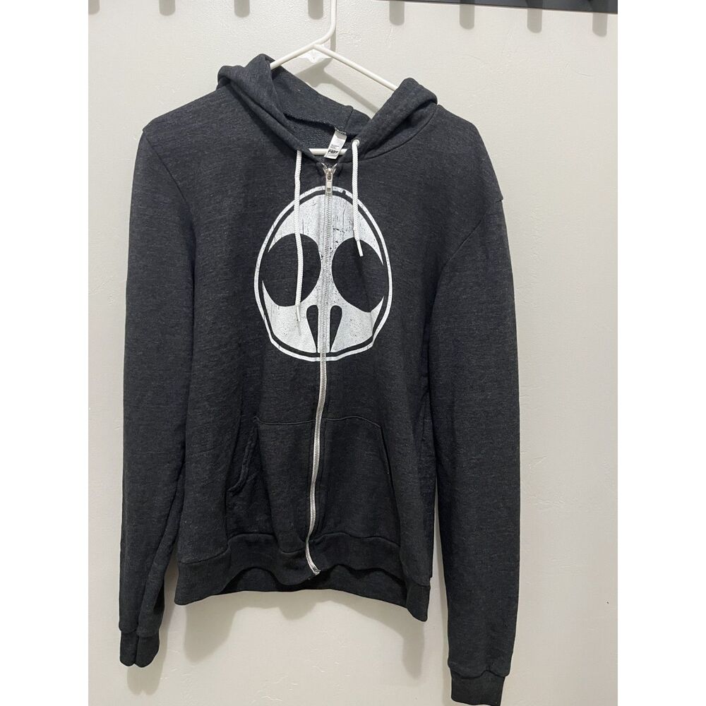 American Apparel Charcoal Gray Zip Up Hoodie with Skull Graphic Size L
